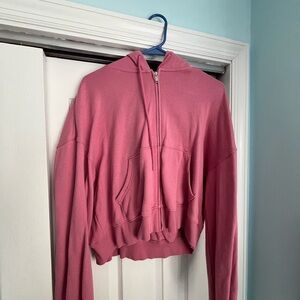 Cropped pink zip up hoodie